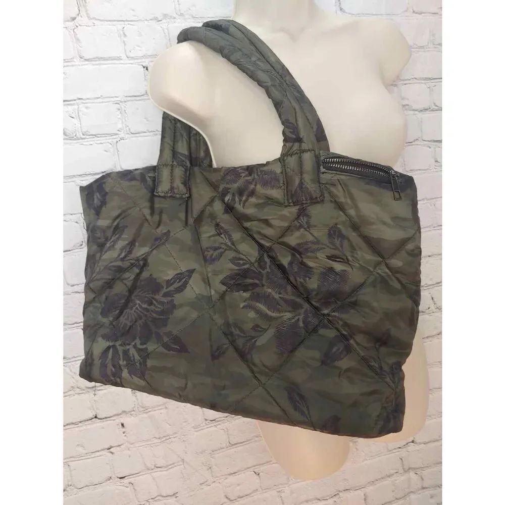 Brylane Women's Forest Green Floral Quilted Shoulder Bag.